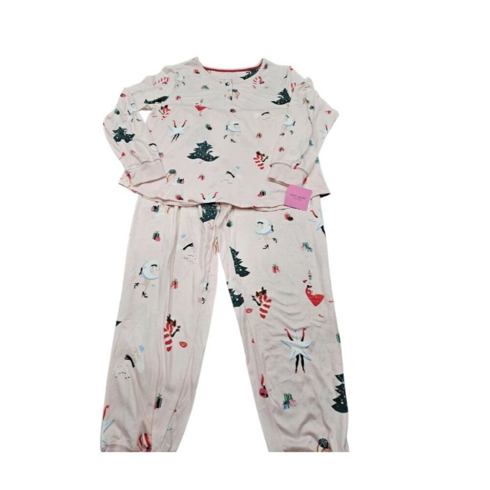 Kate Spade KS92719F Pink Party 681 Knit Cropped Pajama Set Size Large